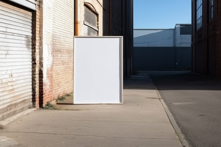 Blank white signboard in front of a warehouse. Mock upの素材