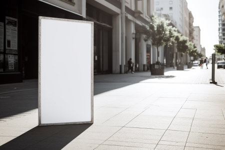 Blank white signboard on the city street. Mockup.の素材