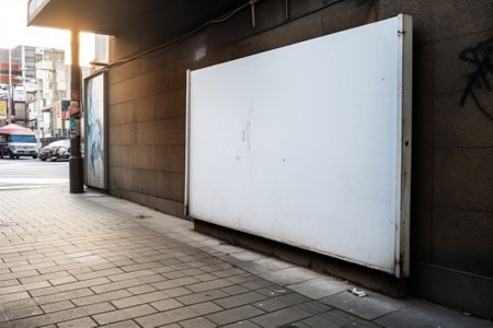Blank white billboard on the street in the city, urban backgroundの素材