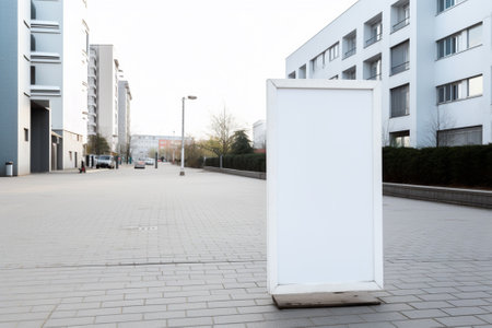 Blank white signboard on city street. Mockup for designの素材