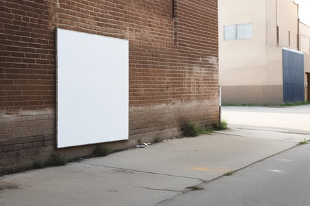 Blank billboard on the wall of a building with a brick wallの素材