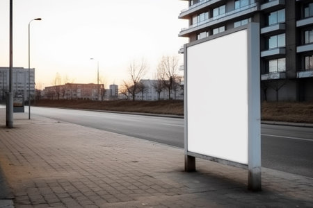 Blank billboard on the street at sunset. Mock up, 3D Renderingの素材