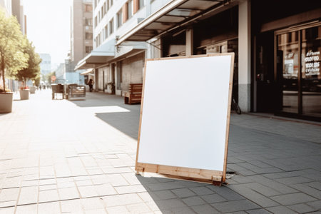 Blank white signboard on city street. Mockup for designの素材