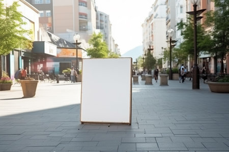 Blank white signboard on city street. Mockup for designの素材