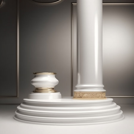 White pedestal on a gray background. 3d rendering. Mock upの素材