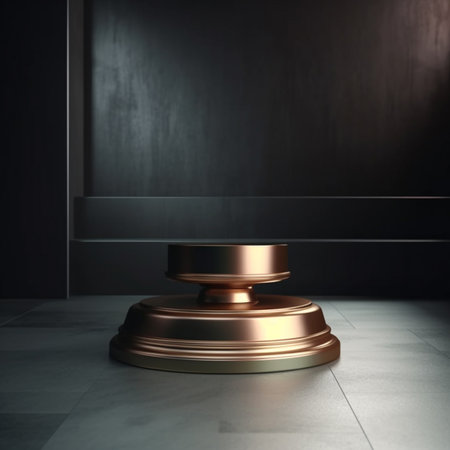 Golden pedestal on a black background. 3d rendering mock upの素材