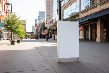 Blank white signboard on the street in the city center.の素材