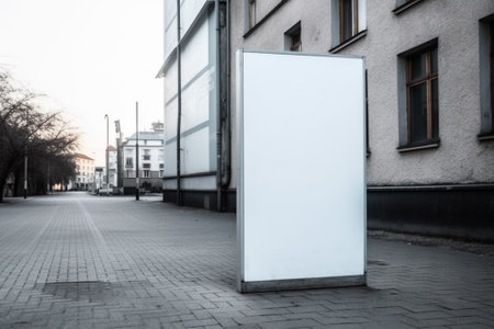 Blank white signboard on the street in the early morning.の素材