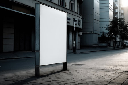 Blank white billboard on city street in the evening. Mock up.の素材
