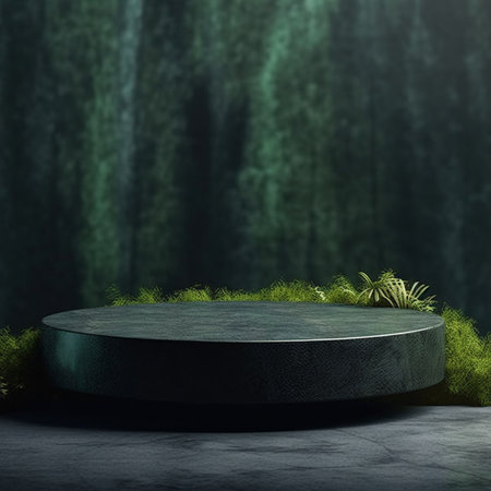 Dark green marble pedestal or platform for product presentation. 3D renderingの素材