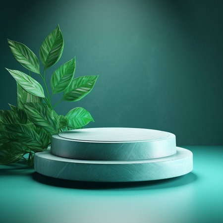 Minimalist abstract background with podiums and plants. 3d renderの素材