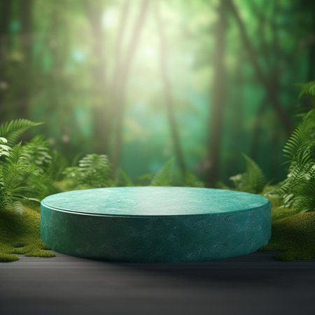 Wooden platform in the forest for product display. 3d renderingの素材