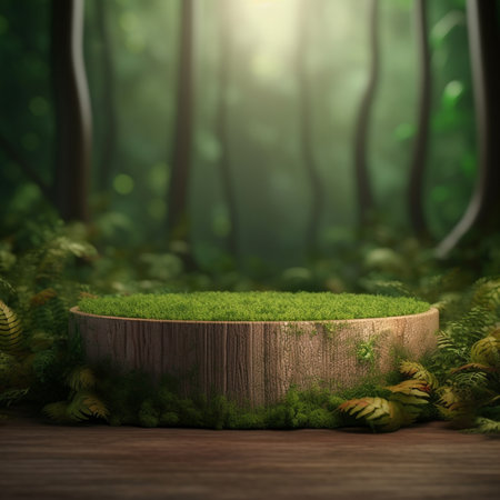 Wooden platform in the forest. 3d illustration. Natural background.の素材