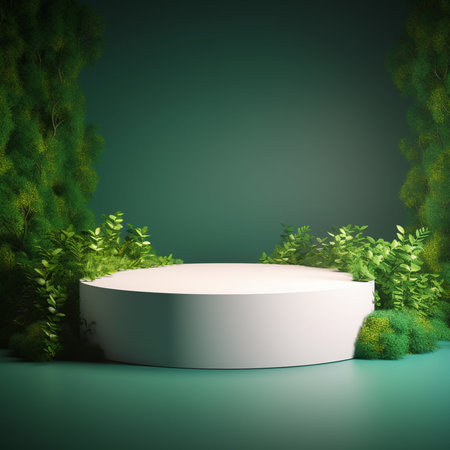 3d render, abstract minimal scene with round podium for product displayの素材