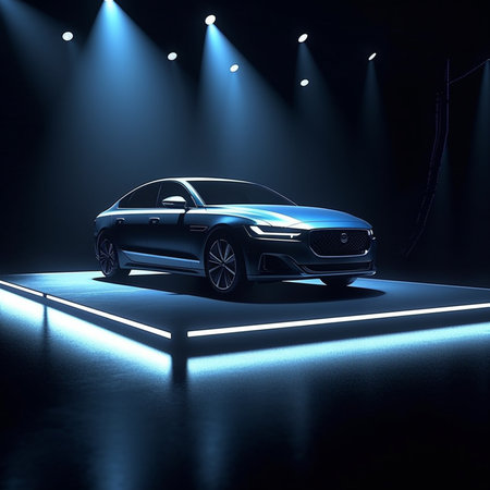 luxury car in the dark with spotlights - 3d renderの素材