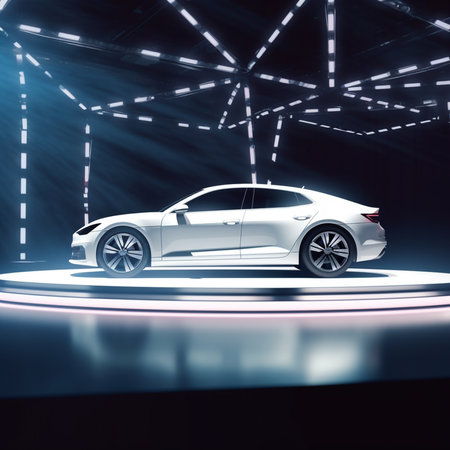 3d rendering of a brand-less generic car in a studioの素材