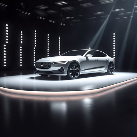 3D rendering of a brand-less generic concept car in a studio environmentの素材