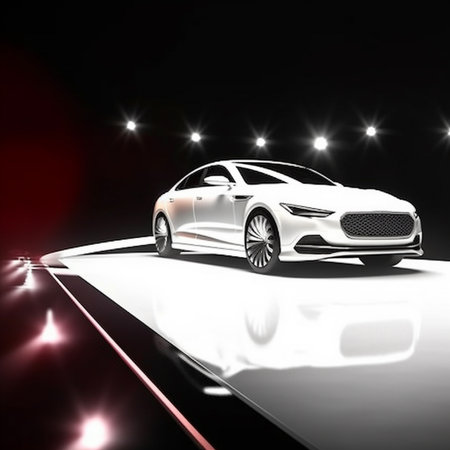 3D rendering of a brand-less generic concept car in the studioの素材