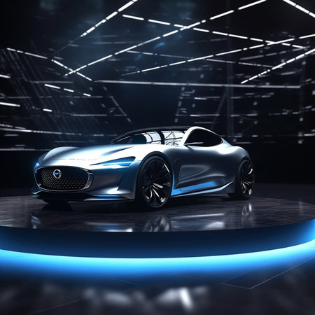 3D rendering of a brand-less generic concept car in studio environmentの素材