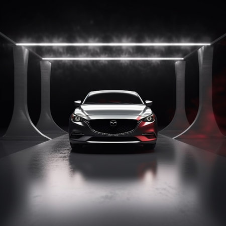 3D rendering of a brand-less generic concept car in a tunnelの素材