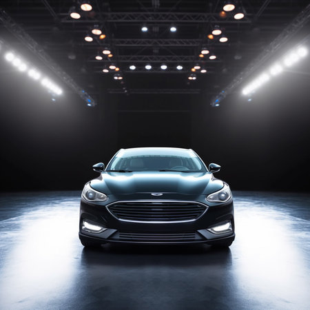 3d rendering of a brand-less generic car in the studioの素材