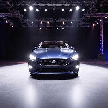 3D rendering of a brand-less generic concept car in studioの素材
