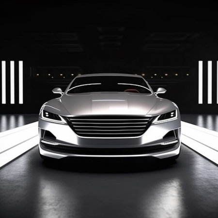 luxury car in the studio on a black background. 3d renderingの素材
