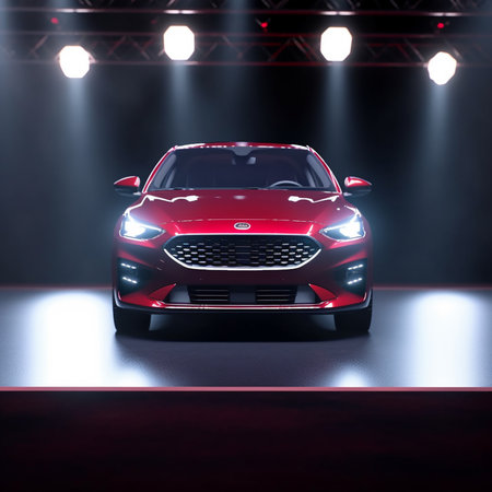 3D rendering of a brand-less generic concept car in studioの素材