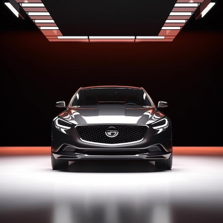 3D rendering of a brand-less generic concept car in studio environmentの素材