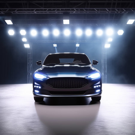 3D rendering of a brand-less generic concept car in studioの素材