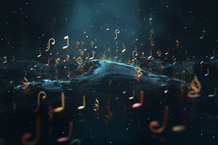 music notes floating in the water. 3d rendering toned imageの素材