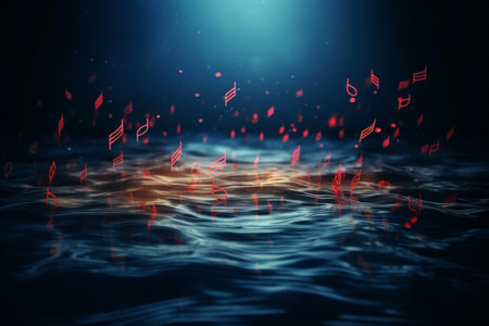 Music notes in the water. 3d rendering, 3d illustration.の素材