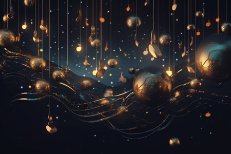 3d illustration of abstract music background with golden elements. Music conceptの素材