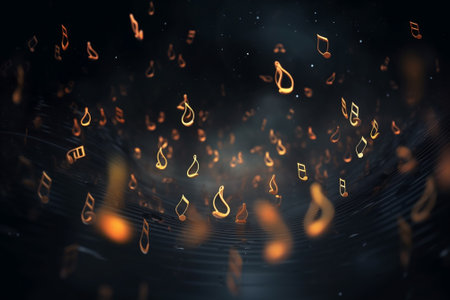 music notes on a black background, 3d rendering toned imageの素材