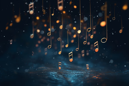 music notes on the dark blue background, 3d rendering toned imageの素材