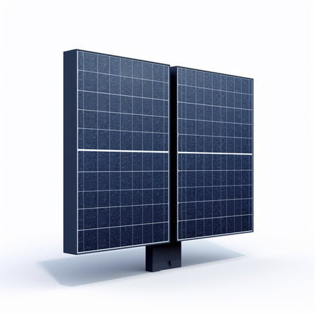 Solar panel isolated on white background. 3D rendering. Computer digital drawing.の素材