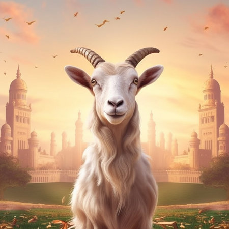 Goat on the background of Taj Mahal in Agra, Indiaの素材