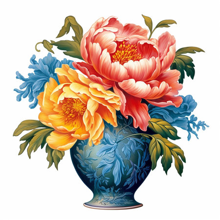 Bouquet of peonies in vase. Vector illustration.の素材