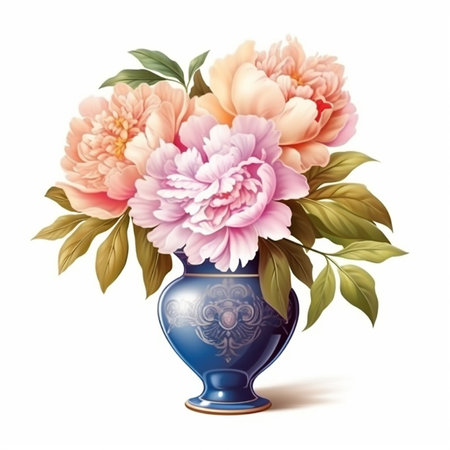 Bouquet of peonies in vase. Vector illustration.の素材