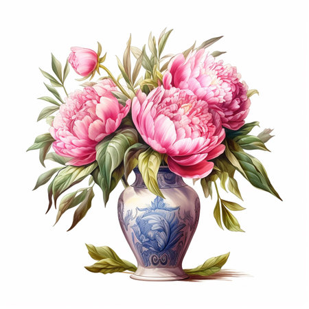 Bouquet of peonies in a vase. Vector illustration.の素材