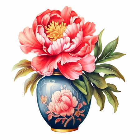 Vase with peony flowers on a white background. Vector illustration.の素材