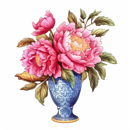Bouquet of peonies in vase. Vector illustration.の素材