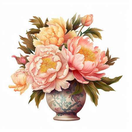 Bouquet of peonies in vase. Vector illustration.の素材