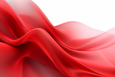abstract red silk wave on white background. 3d render illustrationの素材