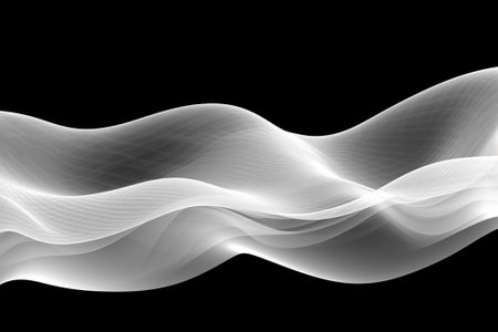 Abstract white smoke on black background. 3D illustration. Vertical.の素材
