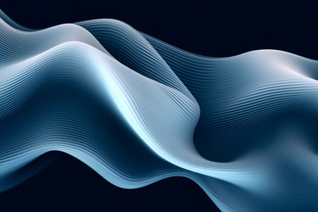 abstract blue wavy background with smooth lines, 3d render illustrationの素材