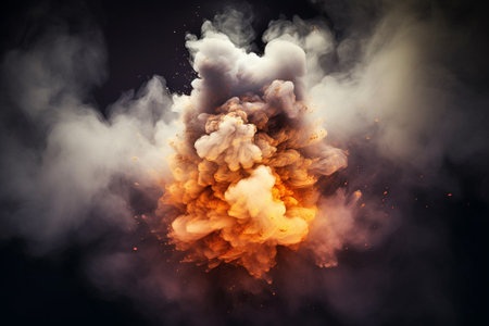 Explosion of smoke and fire on black background. 3d renderingの素材