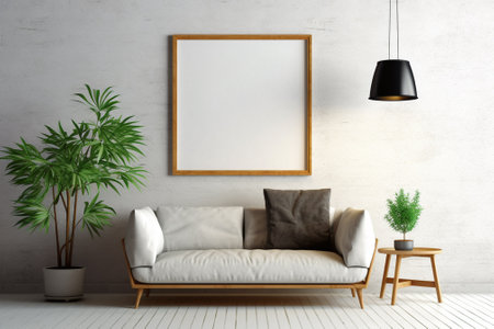 Mock up poster frame in modern interior background, 3d renderの素材