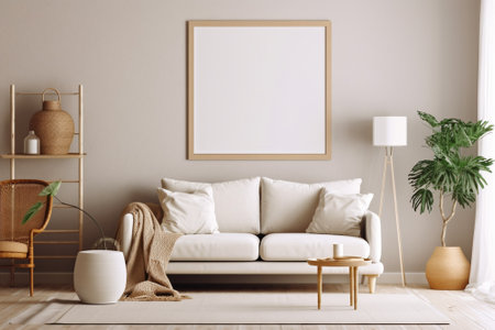 Mock up poster frame in interior background, Scandinavian style, 3D renderの素材