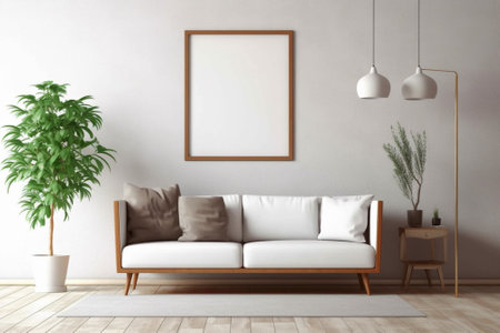 Mock up poster frame in modern interior background, 3D Illustrationの素材